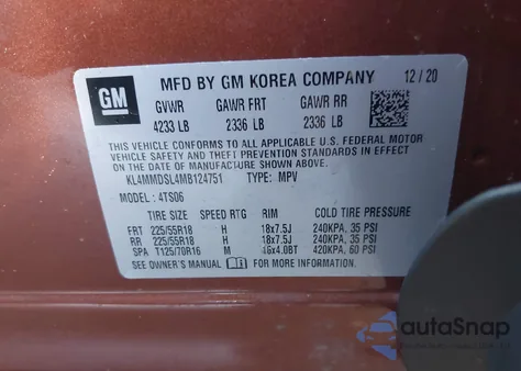 2021 Buick Encore Gx Fwd Select z USA, uszkodzony, nr VIN KL4MMDSL4MB124751